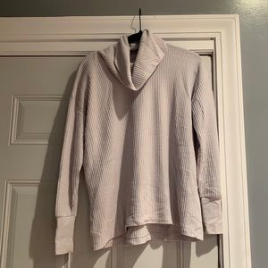 Loft light grey womens waffle knit cowl neck long sleeve tunic